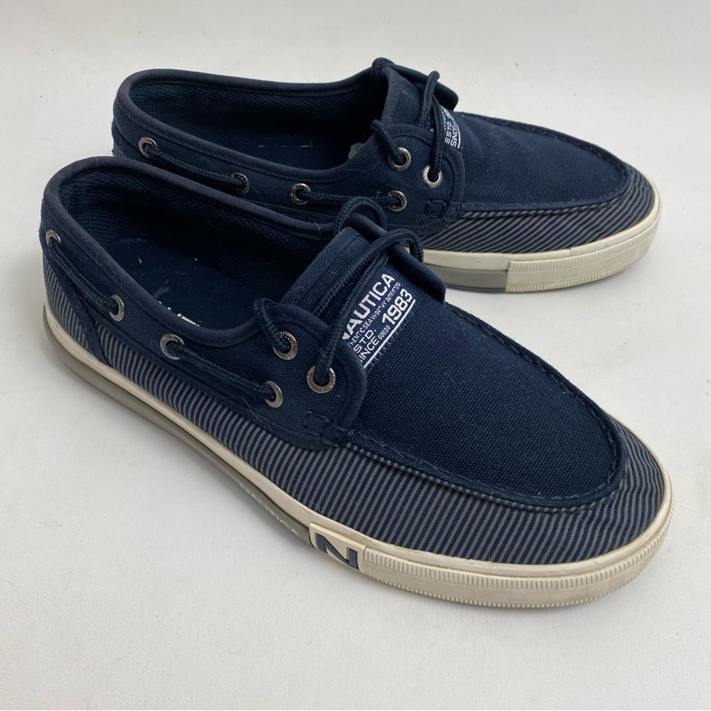 Nautica Blue Canvas Boat Shoes 7.5 Men’s 2 Eye Casual